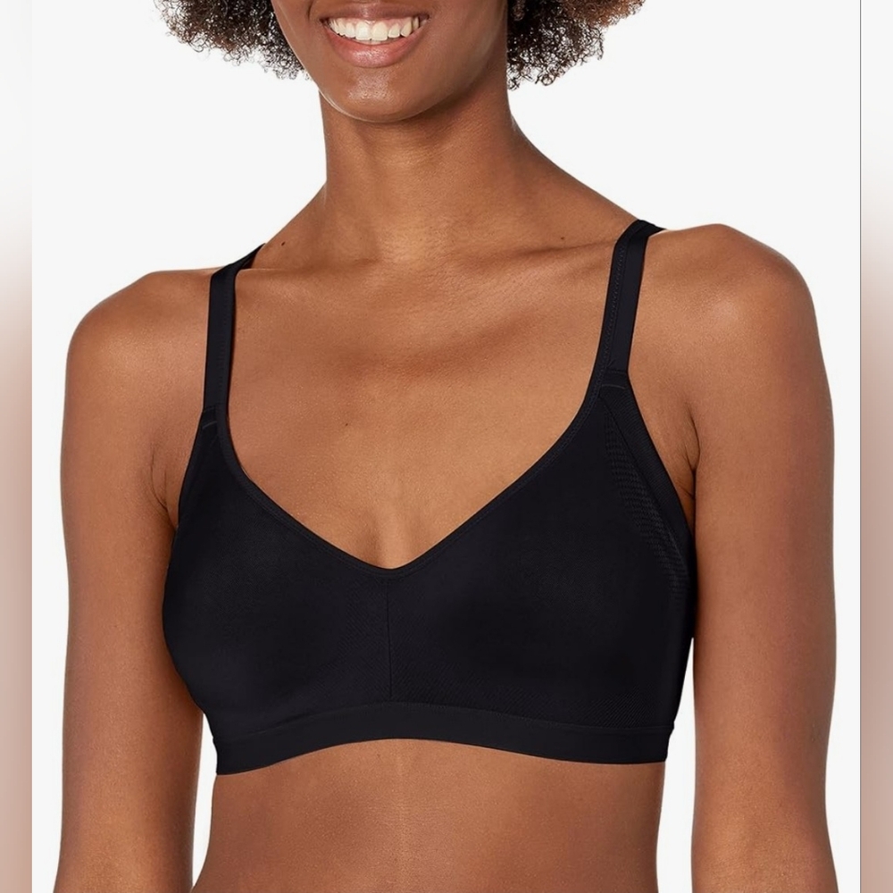 BRAND New Wireless T-shirt Bra; Warner's Underarm-smoothing; Black; Large
